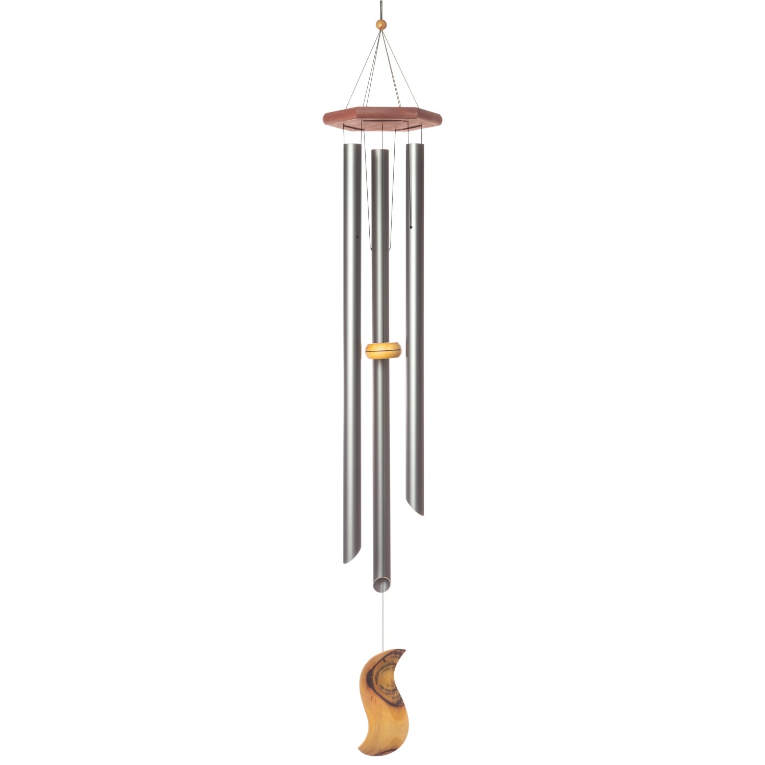 Extra large gunmetal Abbey 3 wind chime with handmade blue gum top and 3 polished organ fluted pipe ends