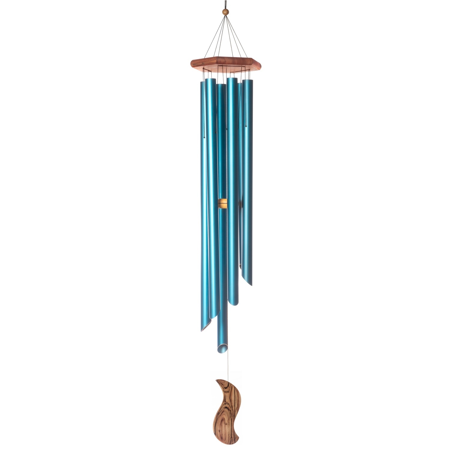Extra large blue Abbey wind chime with handmade blue gum top and 6 polished organ fluted pipe ends