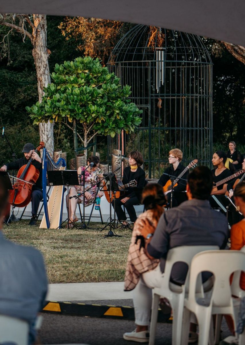 Opening day, musicians and abbey chime in background